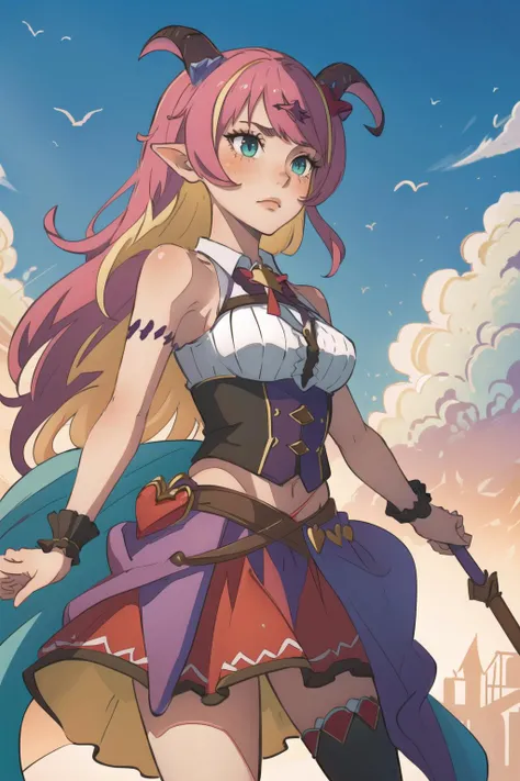 best quality, intricate details,
1girl, <lora:manoAloeHololive_v1:0.8> mano aloe, skirt, sleeveless, mismatched legwear, horn ornament, long hair,