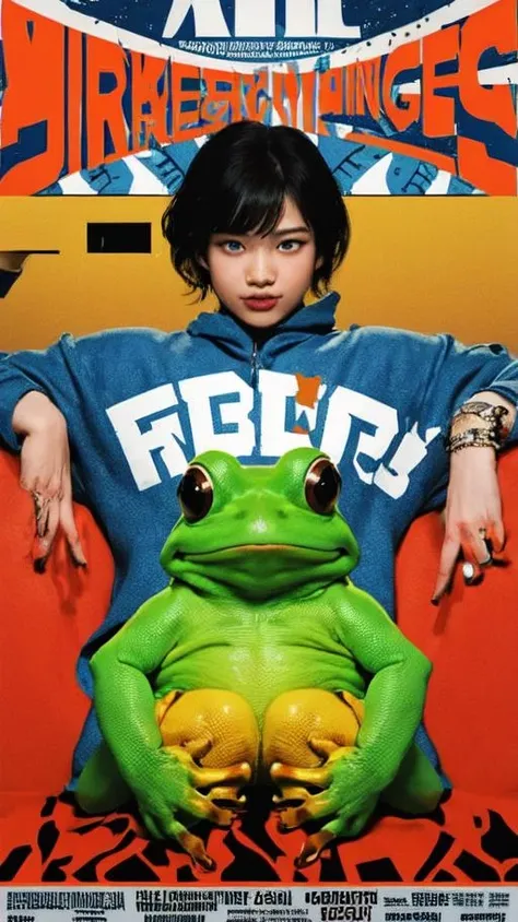 (poster),inem, poster,cinematic_angle,<lora:poster V1A>,a girl is kissing a frog lightly,
