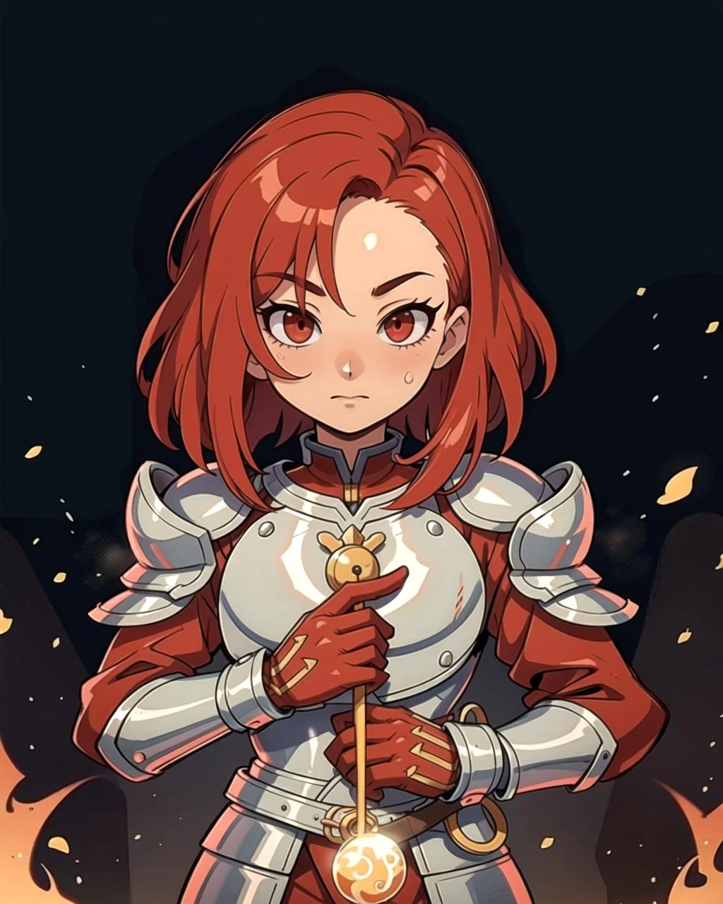 ((masterpiece), best quality, high quality, professional quality, highly detailed, highres, perfect lighting, natural lighting), (1boy, slender, handsome, no facial hair, medium length hair, red hair), wearing armor, casting a spell, on a battlefield