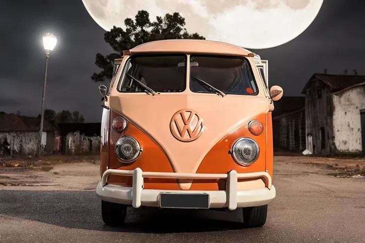 analog gloomy photo of an (orange) volkswagen kombi, <lora:vwk0mb1:1>, ((haunted house:1.2)), (walking dead:1.3), zombie apocalypse, (dark abandoned town at (midnight)), (full moon), (winter), (snow), ((horror movie)), ((nighttime)), driving through a decayed city, ruins, dilapidated buildings, High Detail, Sharp focus, (photorealism), realistic, best quality, 8k, award winning, dramatic lighting, epic, cinematic, masterpiece, rim light, ambient fog:1.5,