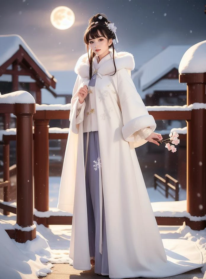 1 girl , winter, winter hanfu, white clothes, white Cloak, (snow),(snowflakes), realistic, masterpiece, long hair, straight hair, night, moon light, cloud, flower
standing on the mountain, ice
<lora:Winter_Hanfu:0.65>