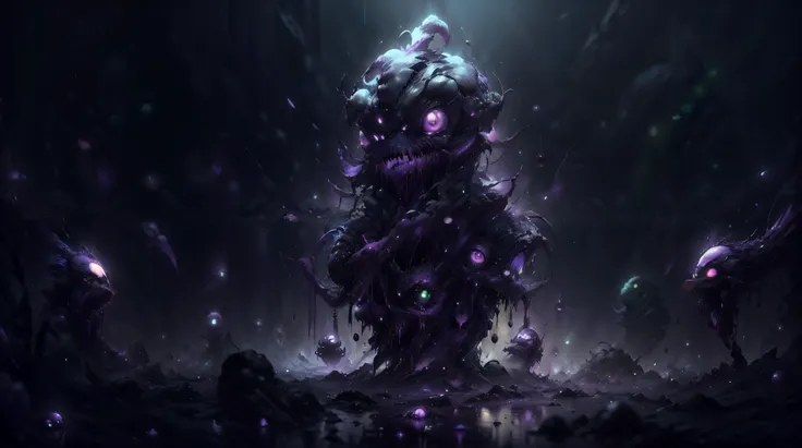 (masterpiece, best quality, fullscreen), [(full body:0.2)::0.2] (photo of a decaying [magical being:creature:0.2]:1.3), (Retro Blob-like body with Tendril-laden head and with two Four-Fingered Hands:1.1), (green and purple Diseased Skin texture:1.2), (Decayed Appearance, Vicious smile, Slimy hairs, Consumed Eyes, Diseased Skin, dark whispers, Twisted Limbs, Distorted Reflection:1.3), (Dark Purple Aura:1.4), (Disgusting appearance overall:1.2), (extensive purple gl0w1ngR runes on the body:1.4) <lora:EFFECT gl0w1ngR3Civit: 0.4>, (looking at the viewer:1.3), (dark [sick green, purple] Leeches background:1.4), <lora:EFFECT NightmarishAIv2:0.4> nightmarishai, ), <lora:EFFECT Gloomifier_V2_TheGlow:0.4>, <lora:MONSTER CuteCreatures:0.5> Cu73Cre4ture, <lora:EFFECT ral-acidzlime-sd15:0.8> (acidzlime:1.2), <lora:LIGHT epi_noiseoffset2:0.4>, <lora:QUALITY kkw-better-v1.0a:0>, <lora:QUALITY add_detail:0.5>, (Full body Shot, Shallow Focus Shot, Low Angle Shot:[1.2:0.5:0.1]), heavily detailed, (asymmetric composition:1.3), (sharp focus), <lora:EFFECT Magic card fakemtg_label:0> fakemtg, extremely detailed, selfie taken0.5