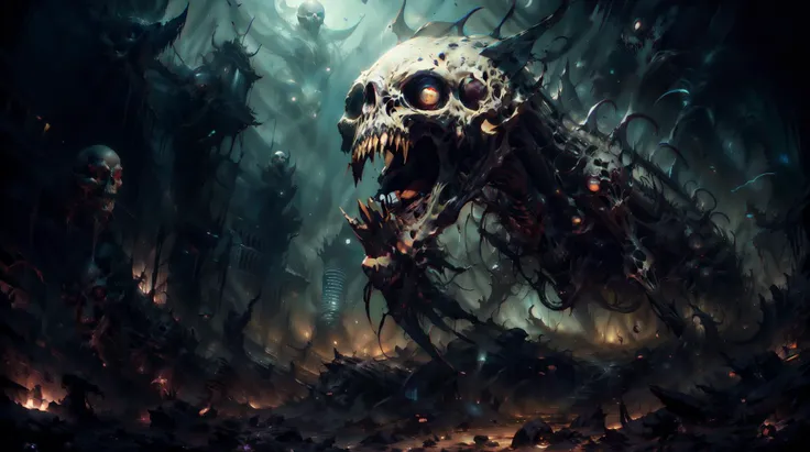 (masterpiece, best quality, fullscreen), [(full body:0.1)::0.3] (photo of a giant death [magical being:creature|zombie|skeleton|ghoul}:0.6]:1.4), (Retro Modern Reptilian body with Feline head and with two Digitigrade Appendages:1.4), (wearing glowing ragged Enigma Shrug:1.2), (look at the viewer), <lora:EFFECT EdobHorrorLandscape_v1.0:0.6> (edobhorrorlandscape:1), <lora:EFFECT NecromancyAI:0.3> necromancyai, (background cemetery with Drifting black ink clouds and the full moon in the sky:1.1), (Shadow Play lighting:1.2), <lora:EFFECT Gloomifier_V2_TheGlow:0.8>, <lora:MONSTER kUglyCreaturesV2:0.6> U61yCre4ture, <lora:EFFECT ral-zkeleton-sd15:0.5> zkeleton, <lora:LIGHT epi_noiseoffset2:0.6>, <lora:QUALITY kkw-better-v1.0a:0>, <lora:QUALITY add_detail:0.5>, (Full body Shot, Shallow Focus Shot, Low Angle Shot:[1.2:0.5:0.1]), heavily detailed, (asymmetric composition:1.6), (sharp focus), <lora:EFFECT Magic card fakemtg_label:1> fakemtg, intricate, elegant, highly detailed, artstation, concept art, matte, sharp focus, art by artgerm and greg rutkowski and alphonse mucha