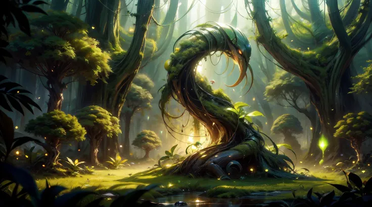 (masterpiece, high quality, full screen), [(full body:0.2)::0.1] (photo of a giant vegetal [magical being:tree creature:0.6] Ascending in a lush forest:1.4), ([Insectoid:Crustacean:0.4] with many body shape:1.6), (Tangled Fluorescent skin:1.3), (one Gamboge Raceme flowers on the head:1.1), ([practicing Plant Growth Manipulation|Sitting with legs crossed, appearing relaxed and open-minded pose]:1.3), (Blue Hour lighting:1), <lora:EFFECT NatureMagic:0.2> naturemagic, MAGICAL ENERGY, <lora:MONSTER kUglyCreaturesV2:0.4> U61yCre4ture, <lora:LIGHT epi_noiseoffset2:0.5>, <lora:QUALITY add_detail:0.7>, (Full body Shot, Shallow Focus Shot, Low Angle Shot:[1.2:0.5:0.1]), heavily detailed, (asymmetric composition:1.5), (sharp focus), <lora:EFFECT Magic card fakemtg_label:0> fakemtg