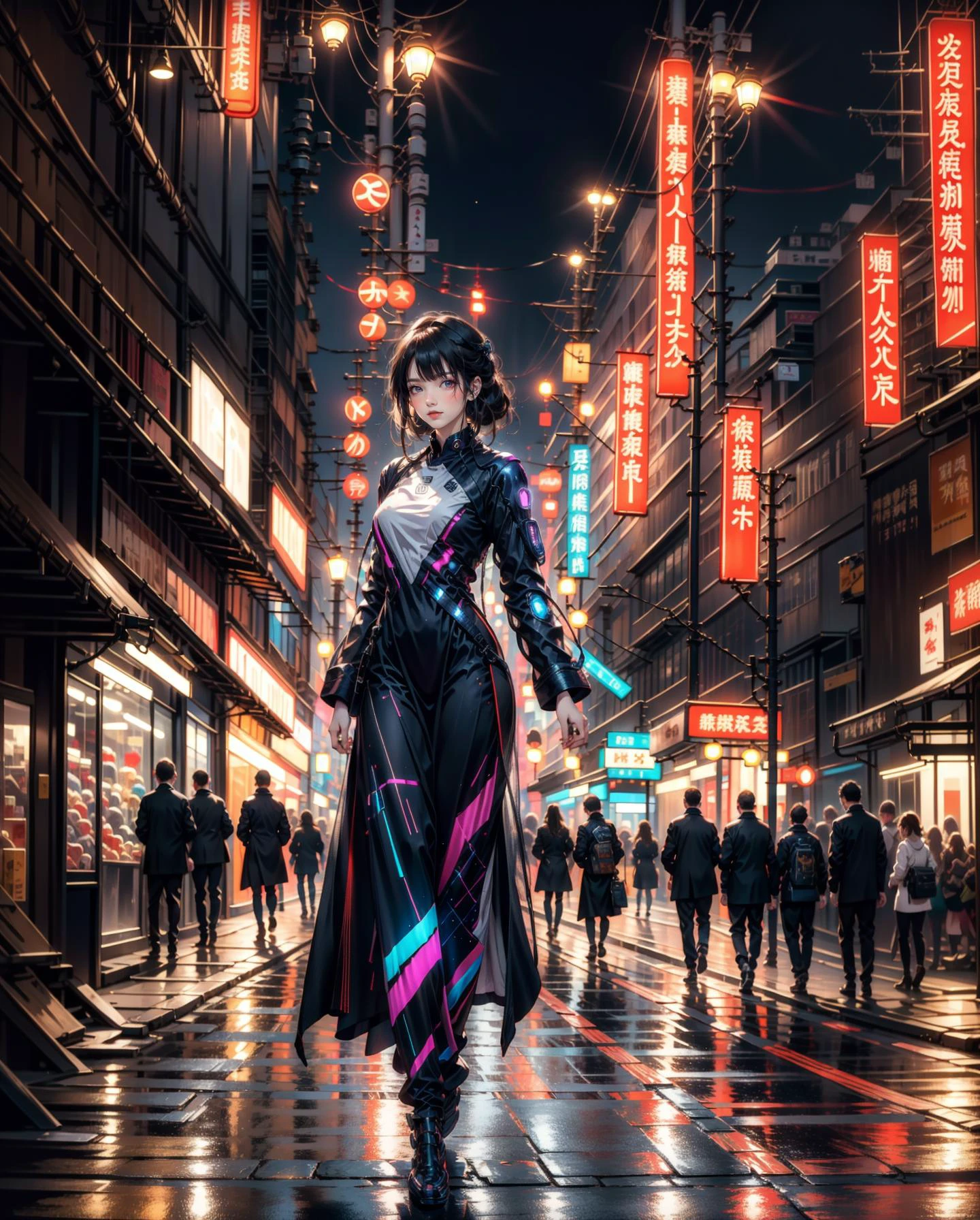 futureaodai, 1 girl, solo, cyberpunk street, neon, light, portrait
<lora:futureaodai:0.65>