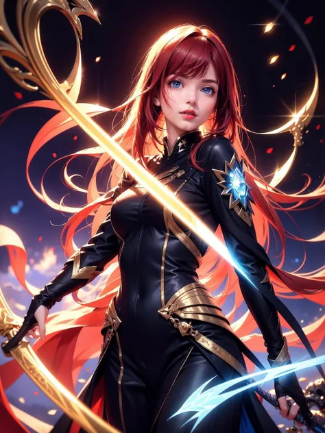 ((masterpiece, best quality)),a girl holding a sword, in the style of dark azure and light azure, mixes realistic and fantastical elements, vibrant manga, uhd image, glassy translucence, vibrant illustrations。