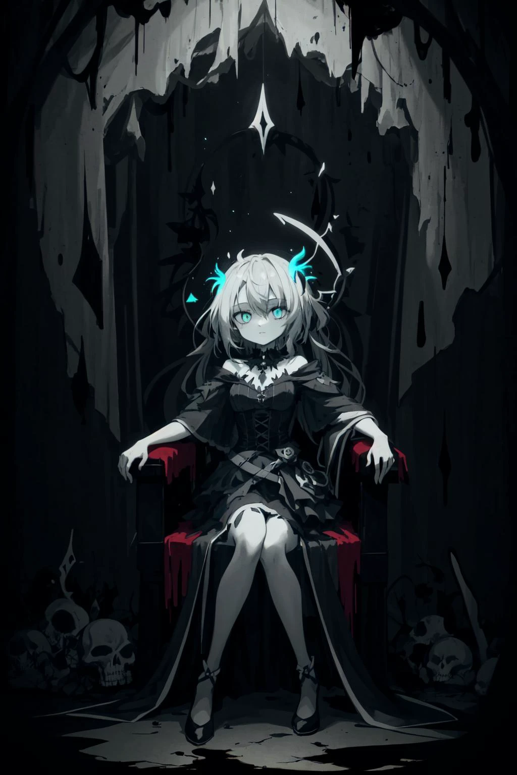 1girl, gothic, sepulchral, entropy, {neptunian|jovian}, (polychromatic:1.1), highly detailed face, (mid shot:1.1), a pile of skull, (bioluminescence:1.1) blood, (darkness:1.2), vibrant colors, (sitting on a throne made of bone:1.2), (inkblot:1.2), abstract, unique, interesting, dreamlike, superb, blood red