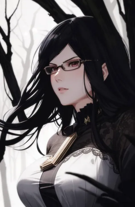 (wide shot, very wide shot, blurry foreground, blurry background, perspective:1.1), SFW, (1girl, solo focus:1.2), wet hair, portrait, Cursed forest, twisted trees, eerie mist, imposing beauty, eldritch presence, dangerous atmosphere, treacherous terrain, ([Bayonetta \(Bayonetta\)|Nanami Chiaki \(Danganronpa Series\)]:1.2), (from below:1.0), from above, looking away, serious, Zombie Pose, female, beauty mark, subsurface scattering:0.7, ray traced:1.3, depth of field:0.7, bokeh:1.2, god rays:1.4, vivid colors:0.5, cinematic hard lighting:1.5, realistic shadows:1.4,<lora:epiNoiseoffset_v2:1.0>,