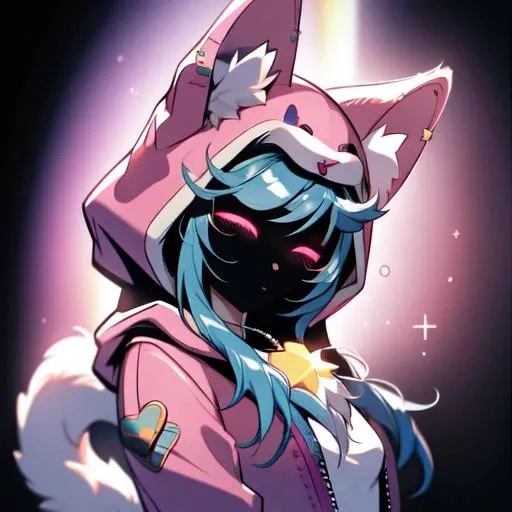 (((masterpiece))), 4k res, highly detailed, (((extremely detailed eyes))), detailed background, cinematic lighting, high quality, best quality, 4k, super detailed,focus sharp,RTX, 8K, beautiful face, 1girl, <lora:wooflamp:0.8> wooflamp, small breasts, pink eyes, blue hair,purple suit,closed eyes,hood, closed eyes, neon eyes, zipper closed, tail cat,((full mask)),Niji Pride,  <lora:nijipride:1>