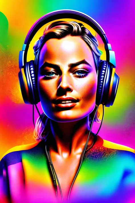 <lora:Devildonia's RBW Style_v1.0:1> masterpiece, highly detailed 8k raw photo, best quality, intricate details, portrait of Margot Robbie with headphones in xyzbb style, simple background