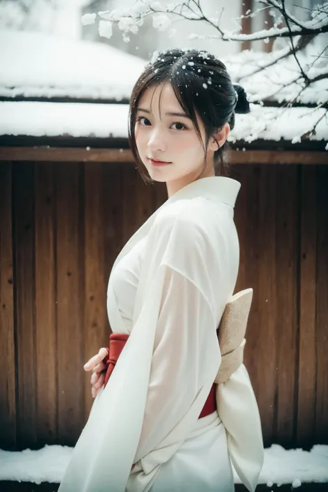 (yuki-onna:1.4),(snow storm:1.4),(very cold:1.3),(absurd:1.3), (high resolution:1.3), (super detailed:1.3),(one girl:1.3), (highly detailed CG unity 8k wallpaper:1.3), (detailed skin texture, detailed cloth texture, detailed hair texture), (beautiful detailed face, supermodel, pale skin, realistic glistening skin), (RAW photo, best quality), (realistic, photo-realistic:1.4), masterpiece,amazing,finely detailed, highly detailed CG unity 8k wallpaper,large file size,highly detailed,high resolution,absurd,soft light,rim light,vibrant details,short bob hair,pale hair color,big natural color lips,(perfect body type),beautiful legs,breaking (white and red theme:1.4), (white kimono tops:1.2) , (Red high-waisted maxi skirt: 1.4), (Long sleeves: 1.3), (Kimono collar: 1.2), (White kimono with red outline: 1.2), (White very short ankle socks: 1.2), (Geta can: 1.2),
A little bit crying, a small smile, , 20-year-old girl, cute type, Lolita,