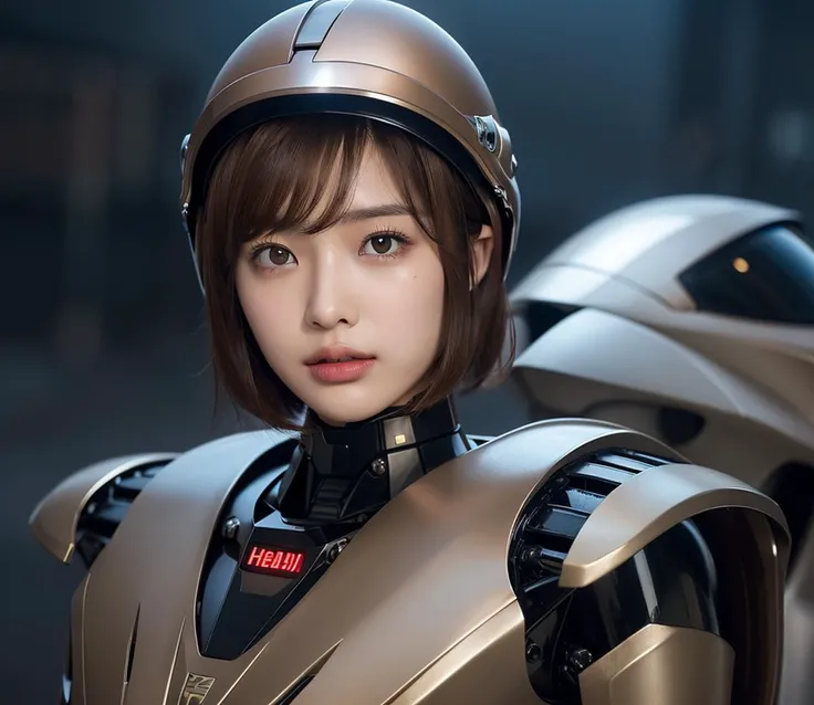 1girl, ultra realistic, super high resolutions, best quality, masterpiece, depth of field, realistic, photo-realistic, cinematic, young and beautiful japanese female, (((wearing helmets)))+++, 1mecha ,perfect face, fit, graceful, finely detailed beautiful face, vibrant, kind, wise, (short brown bob hair in the air:1.38), brilliant, artistic color palette, color grading, Extremely detailed, dynamic lighting, sharp, (long legs:1.34), (50mm lens wide shots:1.36), (front angle shots:1.38), (complex, Machine background ,spaceship outdoors background, Mecha Transport parts:1.38), (dark and foggy environment:1.38), ((heavy fog environment:1.38)), (battlefield behind:1.38), perfect body figure, ultra big light brown eyes, big beautiful eyes, detailed eyes, detailed face, light makeup, seductive look, (front facing viewer:1.38), w,detailmaster2,emb3r4rmor, head gear, arm armor, leg armor ,mecha, SF2CL, Uniform,Mecha warrior,jump,Mecha,non-humanoid robot <lora:JapaneseDollLikeness_v15:0.3> <lora:koreanDollLikeness:0.1>