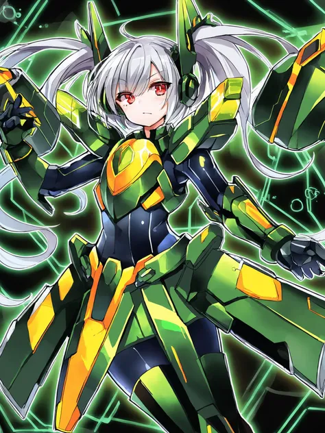 score_9, score_8_up, score_7_up, zPDXL, zPDXLpg, source_anime, <lora:offset_0.2:0.1>, <lora:spo_sdxl_10ep_4k-data_lora_webui:1>,
1girl, solo,
sky striker ace - roze, twintails, red eyes, gray hair, <lora:Sky Striker Ace - Roze ponyXL v1:0.8>,
green power armor, green headgear, green gloves, green thigh boots, green relief, <lora:Sky striker ace - raye ponyXL v4.1:0.6>,
cowboy shot, honeycomb \(pattern\)