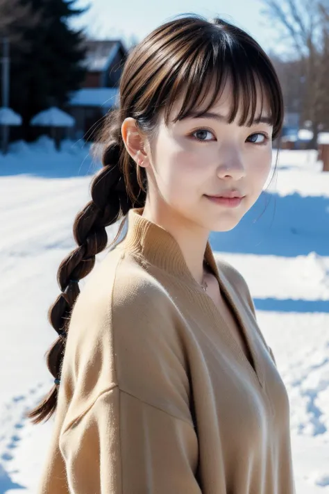 1girl, solo,looking at viewer, full body,jewelry, necklace, realistic, brown hair, blurry background, blurry,bangs, black eyes,braided hair,down jackets,
Warm sun,Winter,snow,(nsfw:0.8)
<lora:Kuphy v1:0.3>