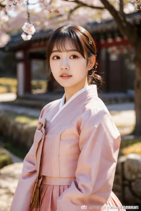 (realistic:1.3), finely detailed, quality, rembrandt lighting, (masterpiece:1.2), (photorealistic:1.2), (best quality), (detailed skin:1.3), (intricate details), dramatic, ray tracing, 
1girl, japanese girl, 21 years old, detailed skin texture, (blush:0.5), (goosebumps:0.5), Korean Traditional pink cloth hanbok , standing by the cherry blossom garden , autumn , cinematic light , ((bokeh)), rim light , bokeh [in fore ground: :0.5] [in background: 1], 
bright sunny day, autumn setting, autumn trees and leaves, many torii gates, torii gate tunnel), 
<lora:Khanbok_V.8:1> (