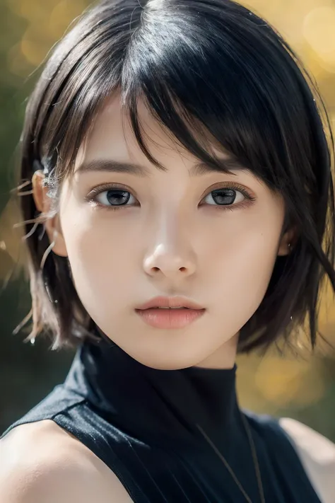 [blue-black:.3] hair, (masterpiece:1.3), (8k, photorealistic, RAW photo, best quality: 1.4), japanese, (1girl), beautiful face, (realistic face), (black hair, short hair:1.3), beautiful hairstyle, realistic eyes, beautiful detailed eyes, (realistic skin), beautiful skin, attractive, ultra high res, ultra realistic, highly detailed, golden ratio,