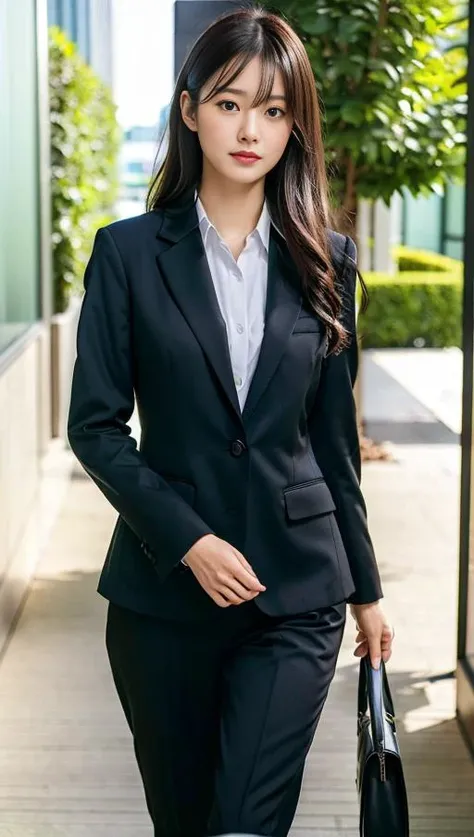 (Best quality, 8k, 32k, Masterpiece, UHD:1.2),Photo of Pretty Japanese woman, simple black suit, <lora:rikusu:1>,office