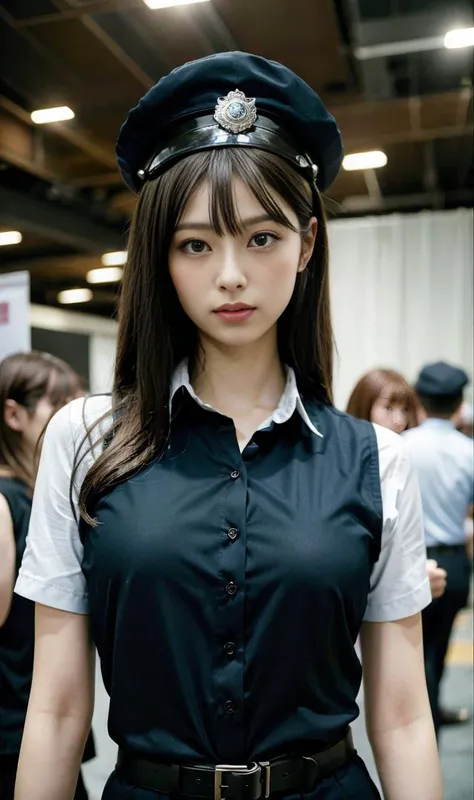 (nogizaka girl:1),(fair skin:1),(perfect body:1),(athlete:1),(curvy body:1),(upper body:1.4),(incoming kiss:1),(high resolution:1),(intricate details:1),(ultra detailed:1),(RAW photo:1),(8k:1),(4k:1),(blurry background:1),
BREAK,
They are attending a cosplay event or convention. Each woman has her unique variation of the police officer costume, adding their personal flair. They are wearing navy blue police caps with silver badges, matching navy blue short-sleeved shirts with golden buttons, and black pants with utility belts. Some of them may have additional accessories such as handcuffs, batons, or radios. They strike confident poses, displaying a strong and determined demeanor. The backdrop could depict a convention hall filled with enthusiastic cosplayers and attendees in various costumes, creating an energetic and festive atmosphere.
BREAK,
<lora:JapaneseDollLikeness_v15:0.4> <lora:flat2:-0.4> <lora:epi_noiseoffset2:0.4> <lyco:MultipleGirlsGroup:1.3>,