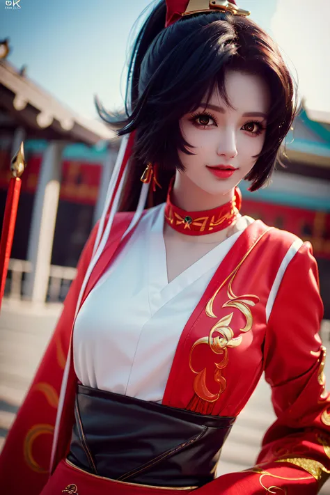 (best quality, masterpiece:1.4), (ultra realistic, raw photo, 8k, photography:1.4), soft sunlight, intricate detailed,
1 girl, solo, beautiful and cute face, floating hair, beautiful eyes, fair skin, upper body, narrow waist, floating ponytail, looking at viewer, light smile,
((yunying in red and white outfit)), <lora:Yunying_v11c:0.68>,