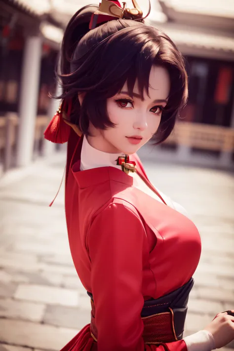 (best quality, masterpiece:1.4), (ultra realistic, raw photo, 8k, photography:1.4), soft sunlight, intricate detailed,
1 girl, solo, beautiful and cute face, floating hair, beautiful eyes, fair skin, upper body, narrow waist, floating ponytail, looking at viewer, light smile,
((yunying in red and white outfit)), <lora:Yunying_v11c:0.7>,