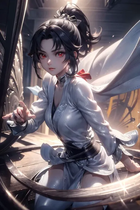 (((masterpiece))),(((bestquality))),((ultra-detailed)),(illustration),((anextremelydelicateandbeautiful)), (yunying a girl in silver outfit),cool pose, floating ponytail hair, detailed and beautiful red eyes, clean and fair skin, cute face, soft lighting,
<lora:Yunying_v11:0.45>