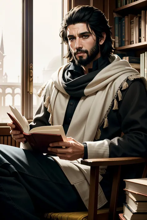 ((ultra detailed, masterpiece, best quality))
<lora:ACMBasim:0.9>
ACMBasim, 1boy, solo, black hair, brown eyes, beard, dark skin, In a cozy, well-lit library, reading a book while dressed in classic, refined attire
