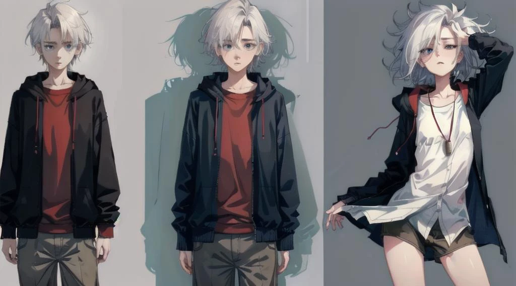 Clear, high resolution, no muscles, <lora:muscle_slider_v1:-3>, thin and soft and weak human boy in masculine clothes, gender transformation, mtf, sequence, <lora:gender-transformation:1.0>