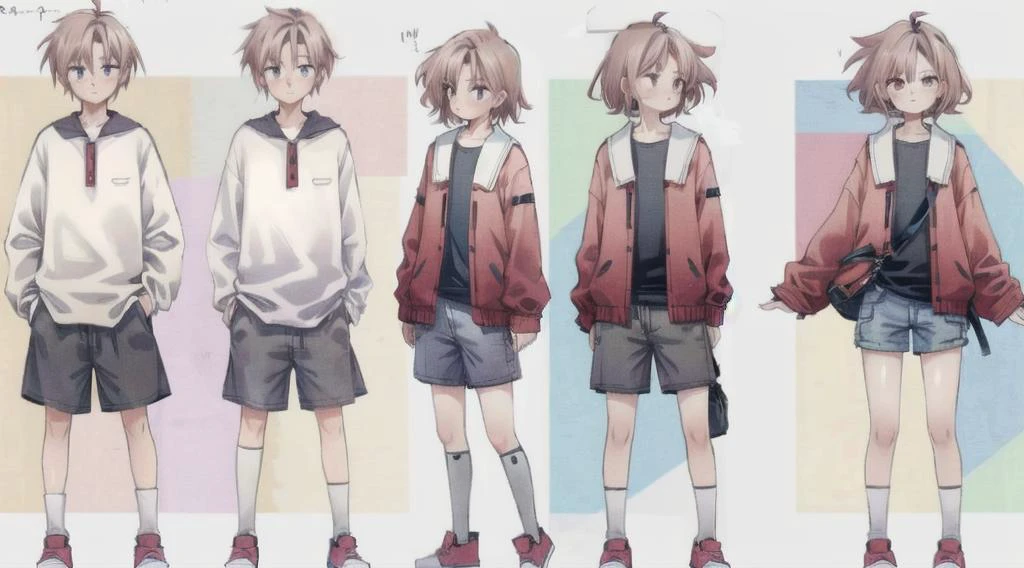 Clear, high resolution, no muscles, <lora:muscle_slider_v1:-3>, thin and soft and weak human boy in masculine clothes, gender transformation, mtf, sequence, <lora:gender-transformation:1.0>