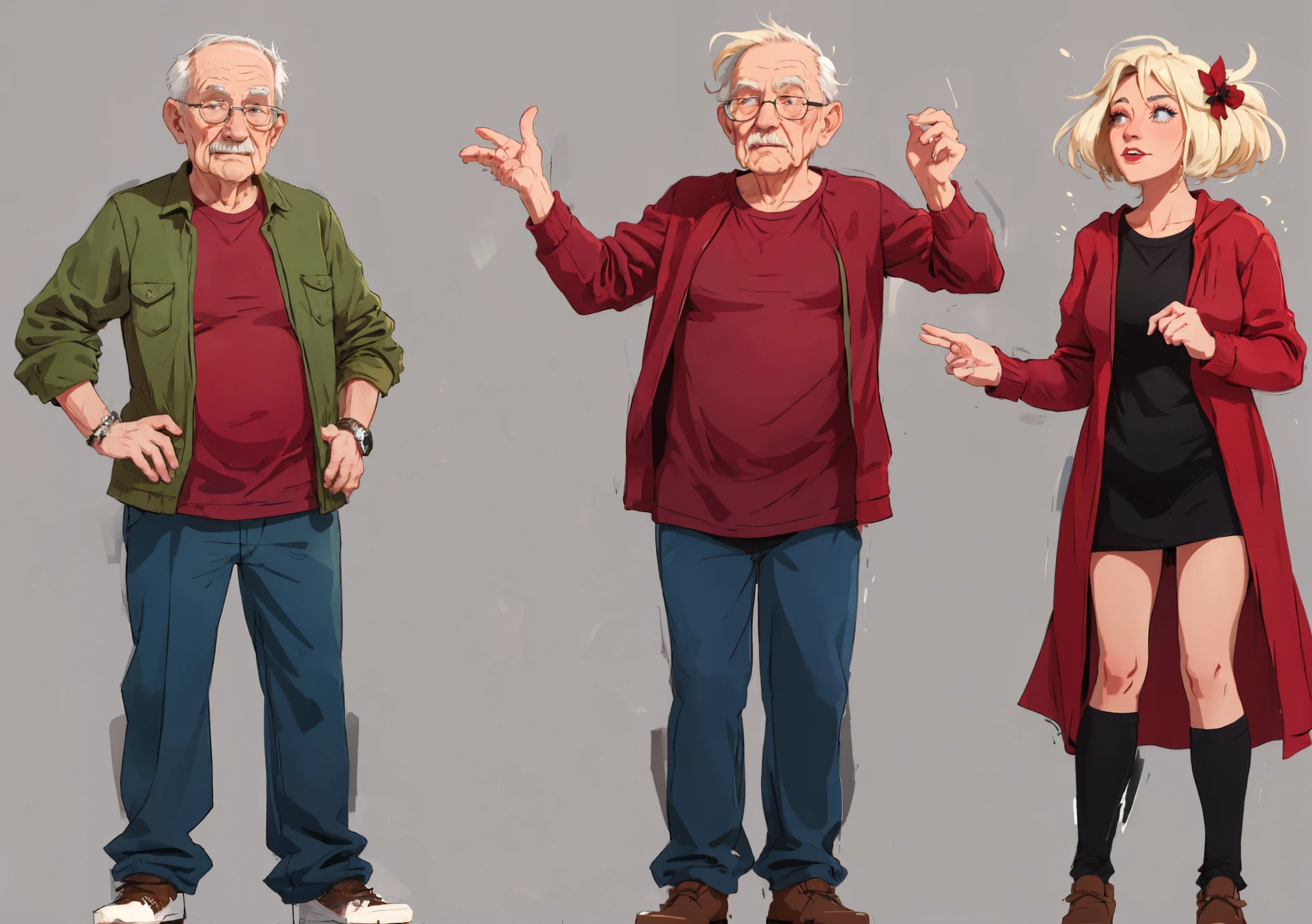 masterpiece, best quality,gender transformation,sequence, old man, female,mtf, simple background, full body,
<lora:gender-transformation-10:1> <lora:boomer:0.15>