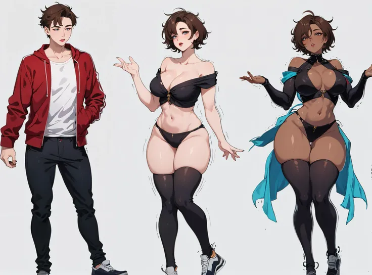 masterpiece, best quality,gender transformation, mtf, sequence, full body, standing, simple white background, pale skin, dark skin, lips, small breasts, large breasts,
<lora:gender-transformation:0.9>