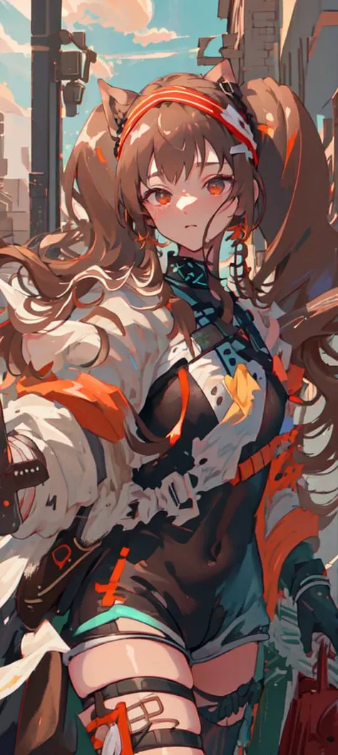 best quality,highly detailed,masterpiece,ultra-detailed,illustrationl,brown hair,long hair,1girl,light,huge_filesize,incredibly_absurdres,beatiful detail,high saturation,ponytail-tying, close-up,twintails,random background
<lora:ArknightsAngeline_v10:1>,headband,MULTIPLE STRAP