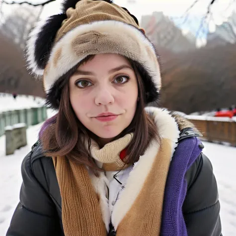 MarySpender is nude woman walking in Central Park in winter
furry hat with ears, colorful scarf
detailed glossy eyes (looking directly at camera)
<lora:MarySpender:1>