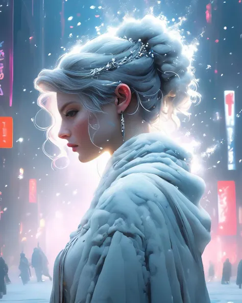 Ice Queen with snow falling all around, hyper detailed 3d render like a Oil painting, concept art, trending on dribble, perfectionism, max detail, Dark Intricate Detail, 4k uhd, unreal engine, greg rutkowski, loish, rhads, beeple, makoto shinkai and lois van baarle, ilya kuvshinov, rossdraws, tom bagshaw, alphonse mucha, global illumination, detailed and intricate environment, sharp focus, emitting diodes, smoke, artillery, sparks, racks, system unit, motherboard, by pascal blanche rutkowski repin artstation hyperrealism painting concept art of detailed character design matte painting, 4 k resolution blade runner