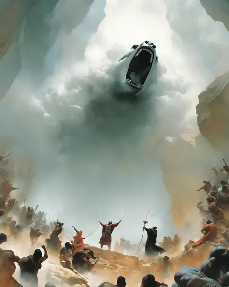 art by Stuart Immonen, wide angle of a Awful "The Creation of Joy", Foggy, deep focus, 800mm lens, Highres, wallpaper