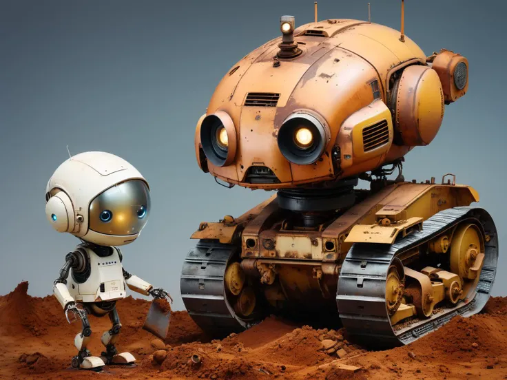 Raw photo, 8k uhd, dslr, soft lighting, high quality, film grain, Fujifilm XT3,
(cute robot:1.4) anthropomorphic, detailed half-sphere head Excavator, Bulldozer , rusty, dusty dynamic pose (art by Tsutomu Nihei Mamoru Oshii )
<lora:xl_more_art-full-beta2:1.0>