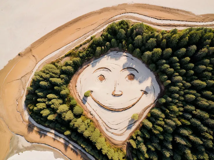 Aerial, forest, rocks, rivers, sand, snow, fields
drawing a smiling face, landart
<lora:xl_more_art-full-beta2:1.0>