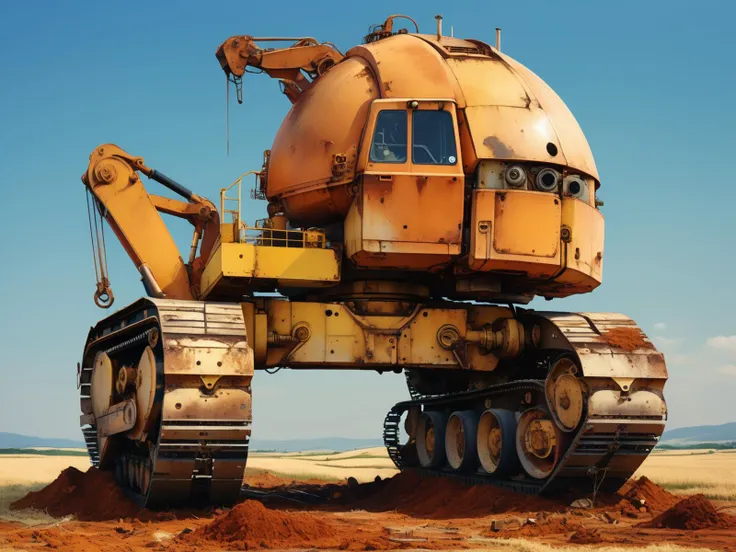 cartoon, (illustration:1.2),
Raw photo, 8k uhd, dslr, soft lighting, high quality, film grain, Fujifilm XT3,
(robot:1.4) anthropomorphic, detailed half-sphere head Excavator, Bulldozer , rusty, dusty dynamic pose (art by Tsutomu Nihei Mamoru Oshii )
<lora:xl_more_art-full-beta2:1.0>