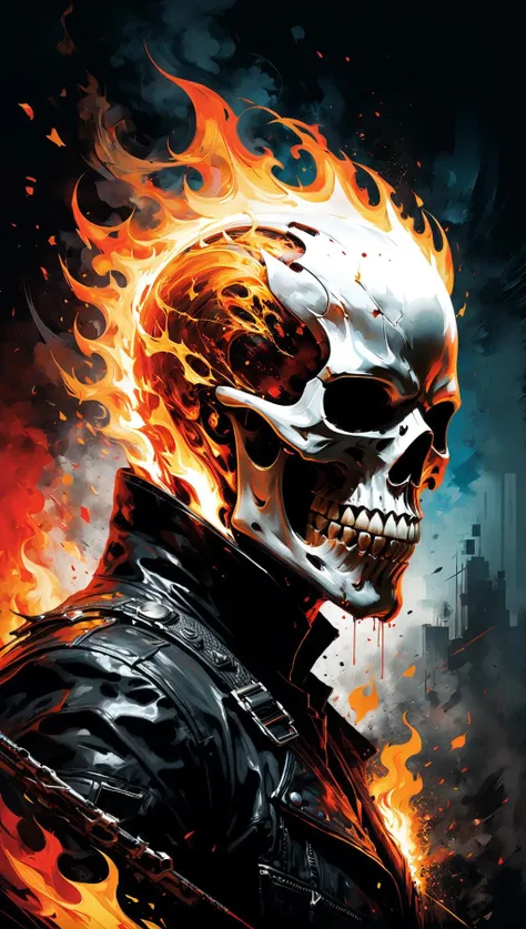 A ultra realistic poster of Ghostrider onfire in the red matrix, by Daniel Castan :: Carne Griffiths :: Andreas Lie :: Russ Mills :: Leonid Afremov, dark background, cinematic, high detail, vibrant, 3d render, illustration<lora:xl_more_art-full_v1:0.5>