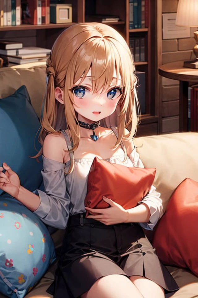 high quality,  ([[3d], (realistic)::0.79]:0.009),  ([anime style:2d:0.49]:0.009),
(),(big eyes:1.2), cowboy shot, (cushion), living room,  BREAK
