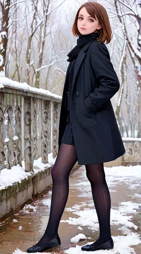 (solo:1.5), european, brown hair, lips,
black_suit, black_coat, black_scarf, long_coat,
black pantyhose, standing,
(full body:1.5),
winter,
black ballerina flat shoes, <lora:Ballerina Flat Shoes-V2-SDXL:1>, (masterpiece, best quality), <lora:sdxl_LCM_lora_rank1:1>