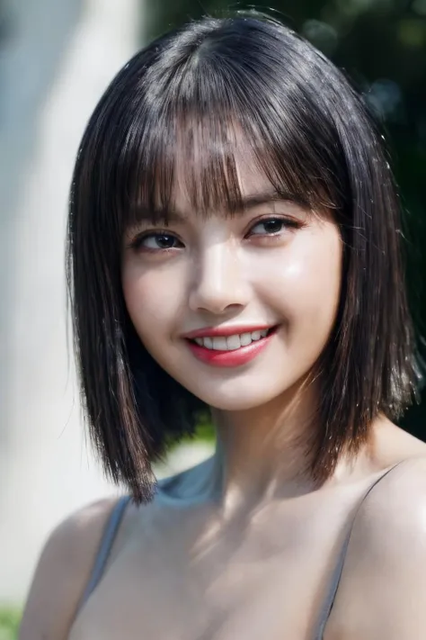 <lora:AAW-lisa:0.65>, (masterpiece, best quality, beautiful quality, photorealistic, detailed lighting, extremely detailed skin, extremely detailed hair, shadows, 8k, a picture of a woman, black hair, upper body, 1girl, smile, grin, squinting, teeth showing, looking at viewer, fcPortrait:1.2), <lora:add_detail:1>
