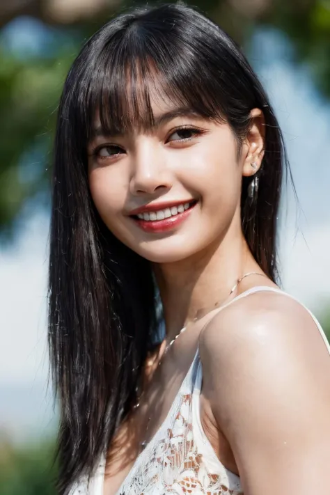 <lora:AAW-lisa:0.65>, (masterpiece, best quality, beautiful quality, photorealistic, detailed lighting, extremely detailed skin, extremely detailed hair, shadows, 8k, a picture of a woman, black hair, upper body, 1girl, smile, grin, squinting, teeth showing, looking at viewer, fcPortrait:1.2), <lora:add_detail:1>