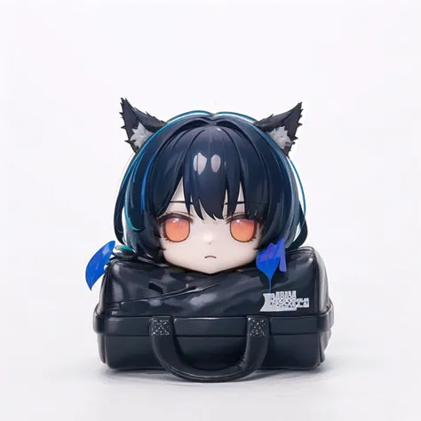 ARKHR, 1girl, head,omertosa,solo, white background, simple background, looking at viewer, chibi, red eyes, bag, <lora:humanresource-pynoise:1> <lora:Arknights-Texas the Omertosa:0.9>