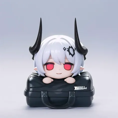 ARKHR, 1girl, origin,horn,smile,solo, white background, simple background, looking at viewer, chibi, red eyes, bag, <lora:humanresource-pynoise-000007:1> <lora:Arknights-mudrock-Obsidian (With multires noise version):1>