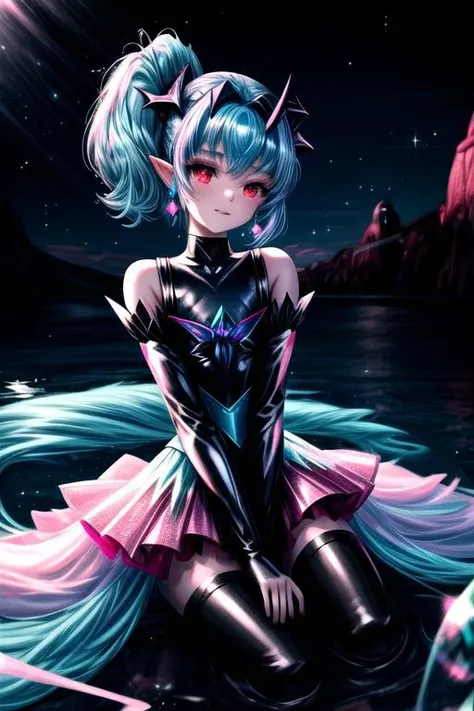 EvlSM, DarkPrecure, Bad_End_Precure, professional image of a cute young woman, (frilly elegant glossy dark holographic dress, crescent brooch, crescent earrings, crescent accessories:1.2),
(blue water dragon horns, blue water dragon tail:1.3), (short hair, side ponytail, hair above cheeks, light blue hair with light pink hairtips, gradient hair, multicolored hair:1.4), red eyes, (small breasts, cute face, innocent, shy, pointy ears:1.1), (sparkles, sparkling clothes, sparkles near eyes:1.3),
(intricate aquatic background, underwater, sparkling water, ocean floor, corral reef, bubbles:1.2),
(ultra wide angle shot, cinematic style, absurdres, incredibly absurdres, huge filesize, extremely detailed, High quality texture, physically-based rendering, Ray tracing, octane render, sharp focus, (8k), (4k), (Masterpiece), (Best Quality), extremely detailed, intricate, hyper detailed, illustration, soft lighting, high resolution, sharp detail,)