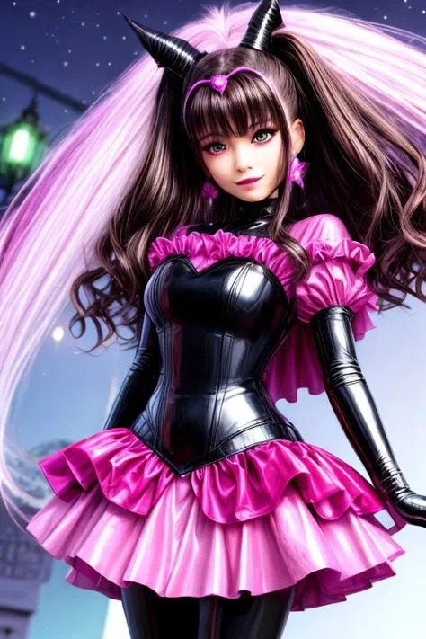evil corrupted young princess wearing dark pastel (ruffled:1) (gleaming latex:1) EvlSM DarkPrecure Bad_End_Precure gown with (long latex cape:1) and latex elbow bridal gauntlets, (Perfect Face:1), soft lighting, glossy red lips, ruffles,
<lora:more_details:1>