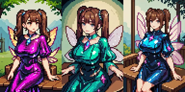 (otherworldly), highly insanely detailed, masterpiece, top quality, best quality, highres, 4k, 8k, RAW photo, (very aesthetic, beautiful and aesthetic),
1girl wearing a (crystalline dress), <lora:crystalline_dress-SD-2.0:1>,
brown hair twintails,
gray eyes,
huge breasts,
antique wooden chair,
fairy girl, (fairy wings), fairy dress, (fantasy world)