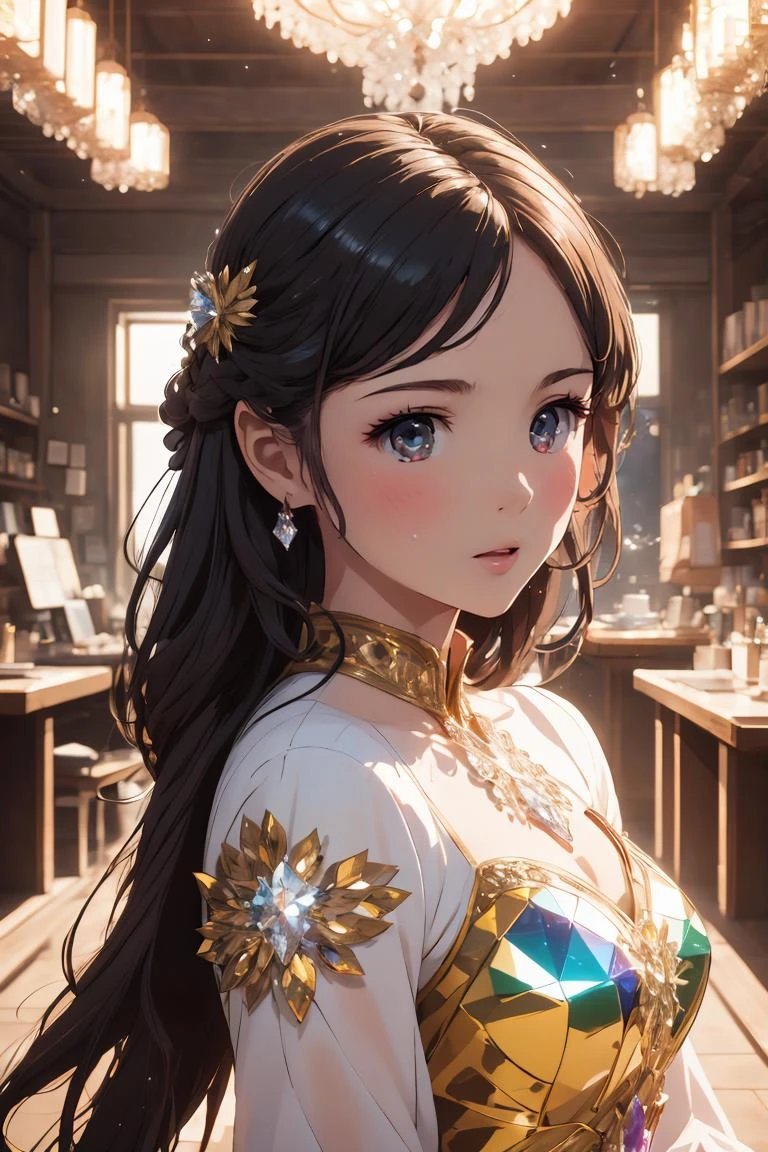 (masterpiece, best quality), 1girl, beautiful face, <lora:crystalline_dress-1.0:1> crystalline dress, long hair,