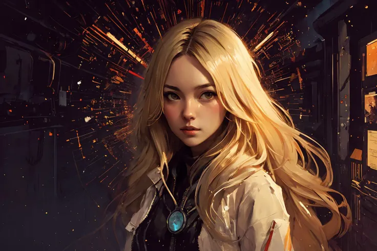 abstract art by Jeremy Mann Carne Griffiths and Wadim Kashin, cute adult female woman figure, blond long hair, solo, science fictional fantasy,
style of nicola samori Tsutomu Nihei, (rutkowski:0.8),