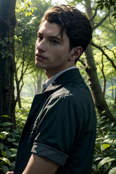 ((ultra detailed, masterpiece, absurdres))
 <lora:DBHConnor:0.8>
DBHConnor, 1boy, short hair, brown hair, in a lush green forest, dappled sunlight filtering through the trees